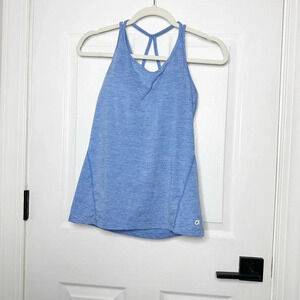 GAP Fit‎ Size Small Blue White Striped Strappy Back Workout Tank Top Shelf Bra
